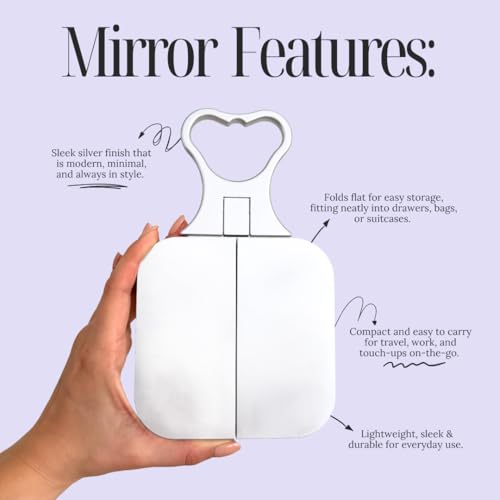 Danielle مرآة مكياج قابلة للطي 3 طرق للسفر من دانييل كرييشنز مع قاعدة ومقبض مدمجين، فضي - Image 3