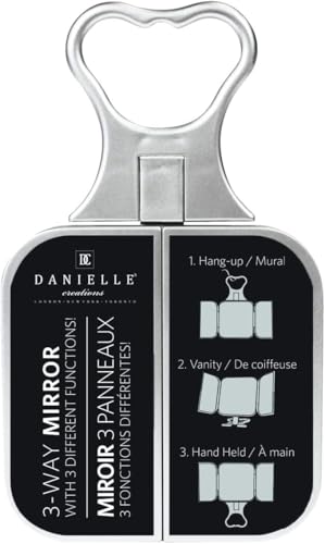 Danielle مرآة مكياج قابلة للطي 3 طرق للسفر من دانييل كرييشنز مع قاعدة ومقبض مدمجين، فضي - Image 5
