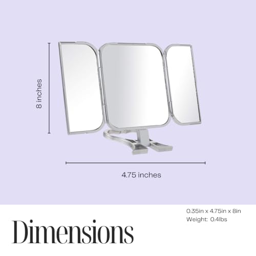 Danielle مرآة مكياج قابلة للطي 3 طرق للسفر من دانييل كرييشنز مع قاعدة ومقبض مدمجين، فضي - Image 4