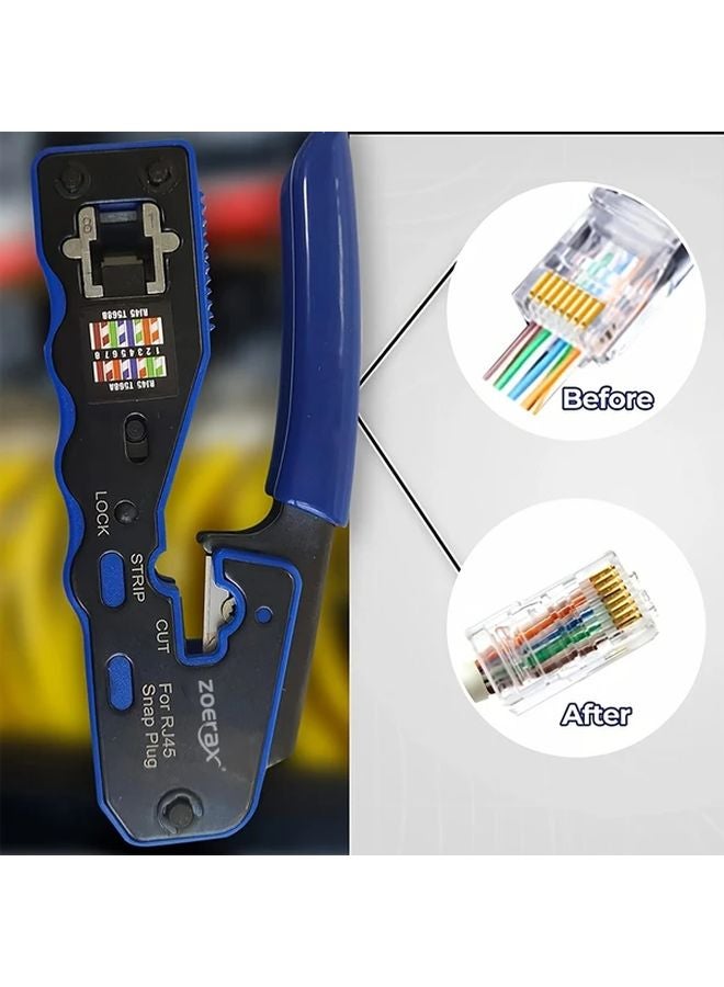 Blue RJ45 Crimping Tool For Cat6a Cat6 Cat5 Cat5e With Replacement Blades - Image 5