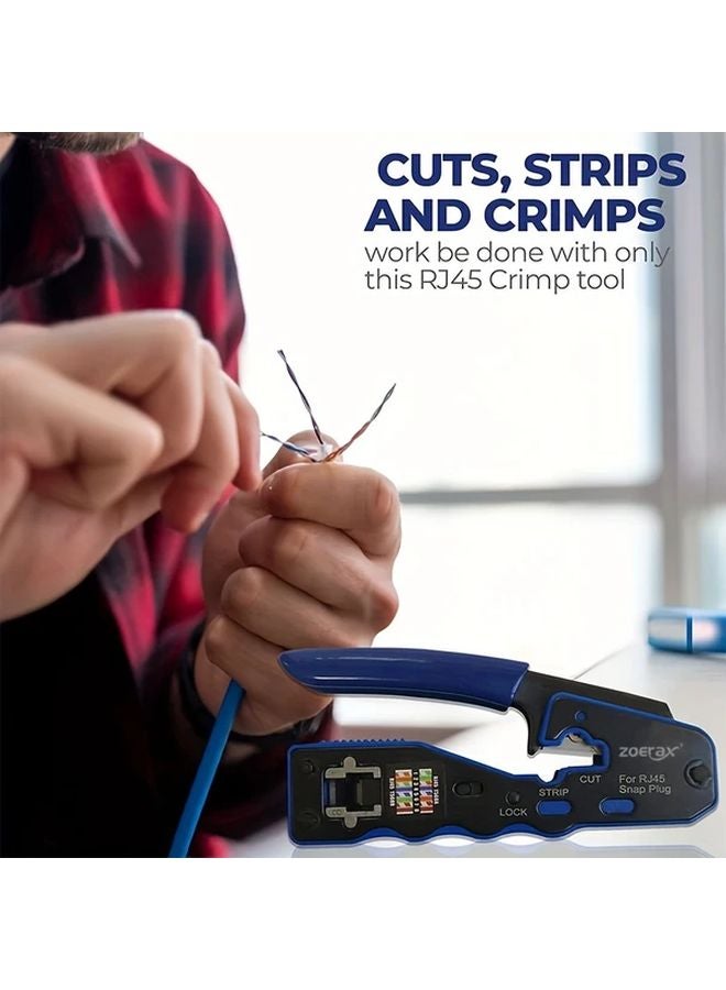 Blue RJ45 Crimping Tool For Cat6a Cat6 Cat5 Cat5e With Replacement Blades - Image 3