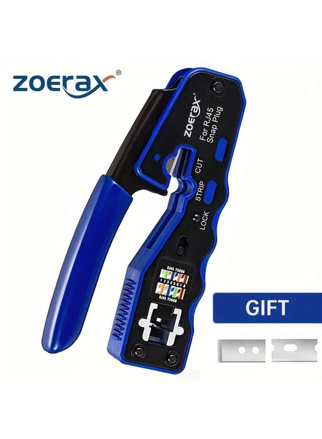 Blue RJ45 Crimping Tool For Cat6a Cat6 Cat5 Cat5e With Replacement Blades - Image 2
