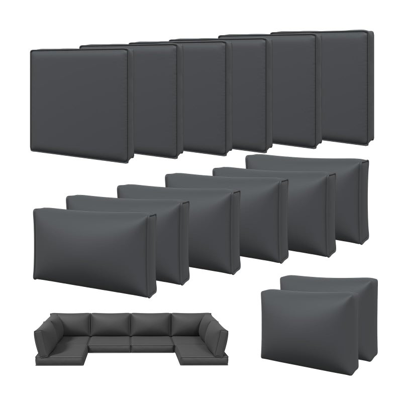 Aoxun 14pcs Patio Cushion Covers Replacement, Waterproof Outdoor Furniture Cushion Covers with Zipper and Non-Slip Bottom, Patio Sofa Couch 3 Sizes for Patio Sectional, Covers Only (Grey) - Image 1