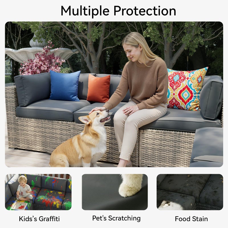 Aoxun 14pcs Patio Cushion Covers Replacement, Waterproof Outdoor Furniture Cushion Covers with Zipper and Non-Slip Bottom, Patio Sofa Couch 3 Sizes for Patio Sectional, Covers Only (Grey) - Image 4