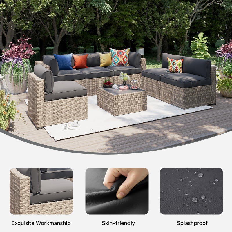 Aoxun 14pcs Patio Cushion Covers Replacement, Waterproof Outdoor Furniture Cushion Covers with Zipper and Non-Slip Bottom, Patio Sofa Couch 3 Sizes for Patio Sectional, Covers Only (Grey) - Image 3
