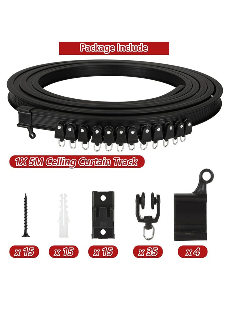 Hihonor Ceiling Curtain Track, Flexible Bendable Curtain Track 5M Black Curved Ceiling Track for Curtain Rail Ceiling Wall Mount Curtain Sliding Track System Set for RV, Bay Window, Room Divider  - Image 4