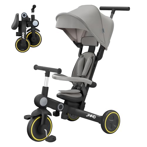 JMMD Baby Tricycle 7in1 Multifunctional Kids Trike with Adjustable Parent Handle Safety Harness Wheel Brakes Removable Canopy Stroll Trike for Boys Girls Ages 18 Months5 Years Black - Image 1
