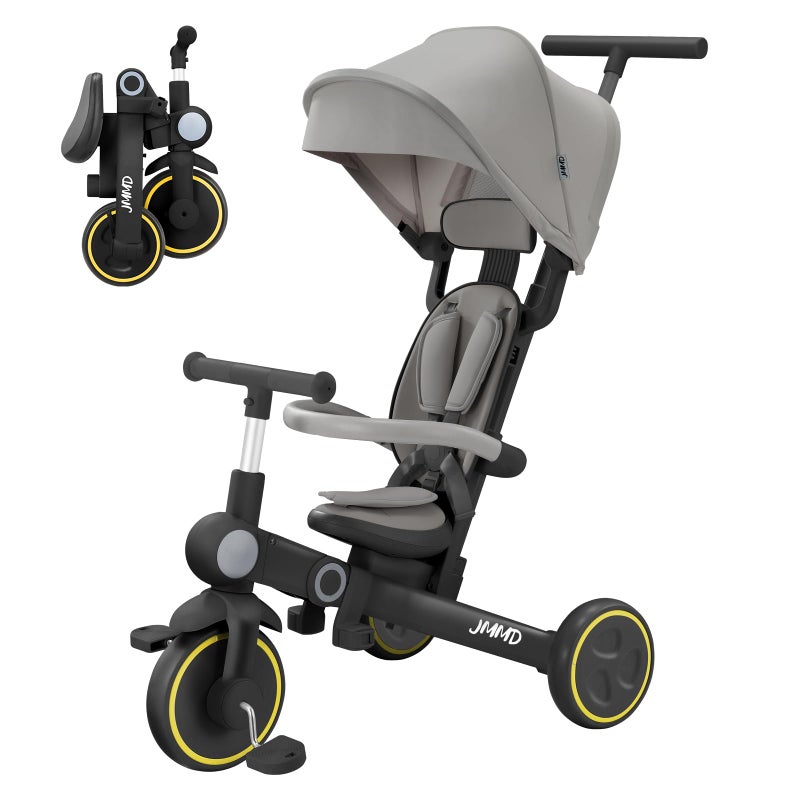 JMMD Baby Tricycle 7in1 Multifunctional Kids Trike with Adjustable Parent Handle Safety Harness Wheel Brakes Removable Canopy Stroll Trike for Boys Girls Ages 18 Months5 Years Black - Image 3