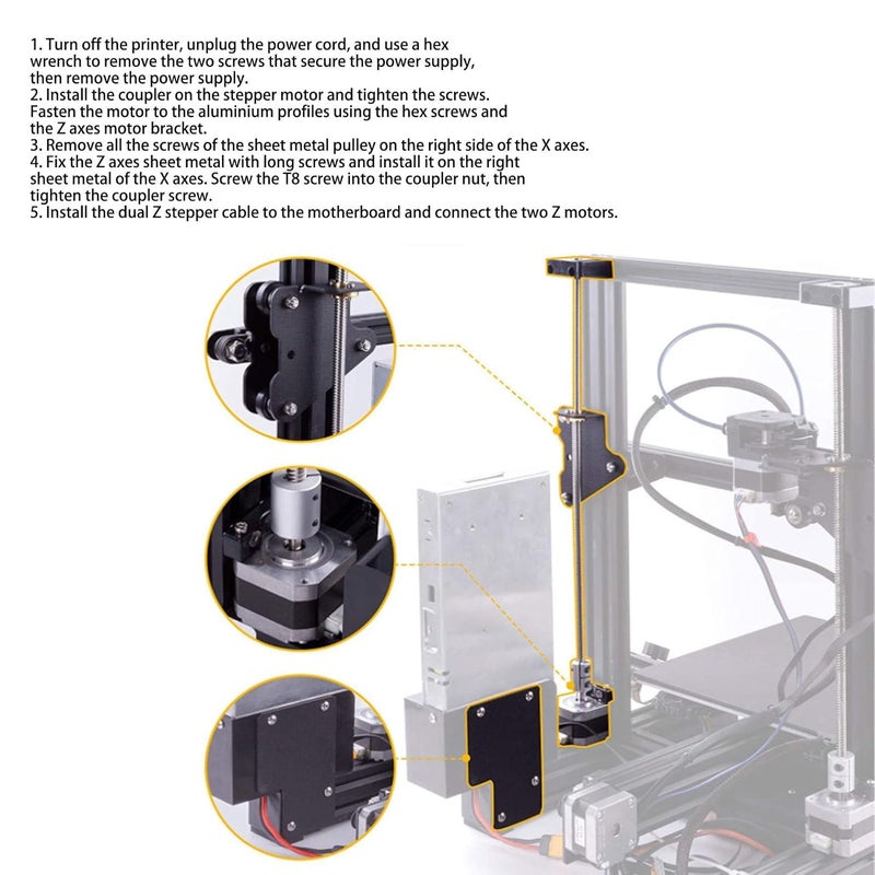 Tyenaza Dual Z Axes Upgrade Kit Professional Z Axes Kit with Motor Lead Screw for Ender 3 3D Printer - Image 3