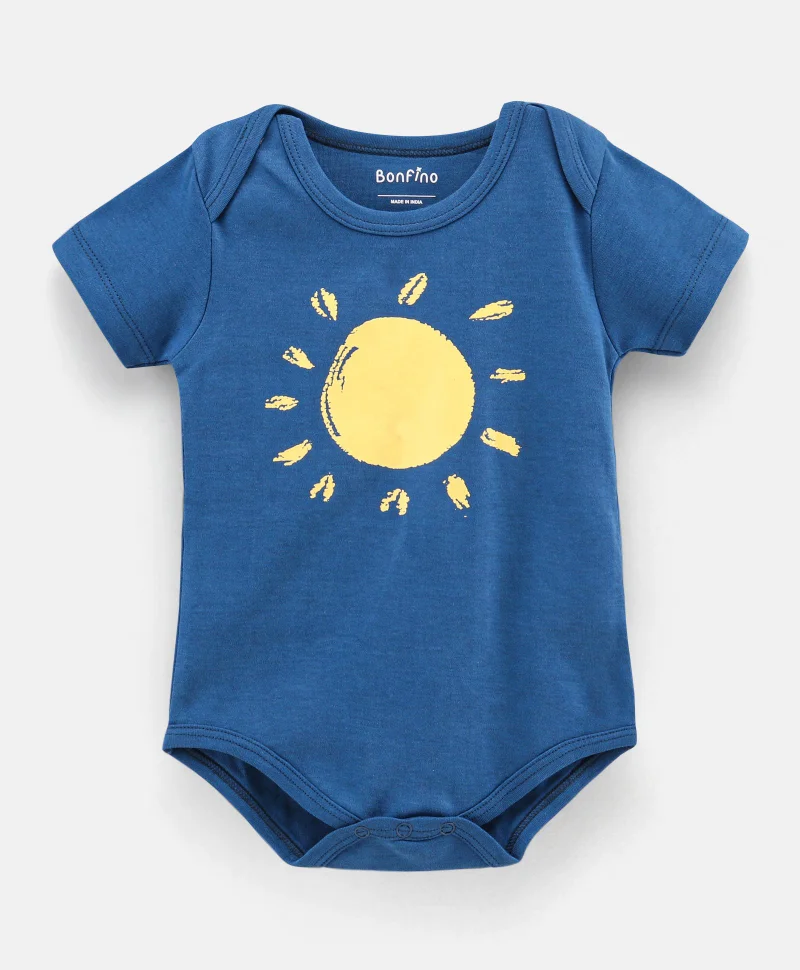 Bonfino Bonfino Pack of 3 Printed Onesies - Blue