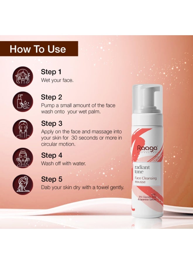 Raaga Professional Radiant Tone Face Cleansing Mousse with 3% Glycolic Acid and Japanese Sakura |100ml - Image 3