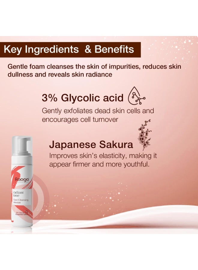 Raaga Professional Radiant Tone Face Cleansing Mousse with 3% Glycolic Acid and Japanese Sakura |100ml - Image 2