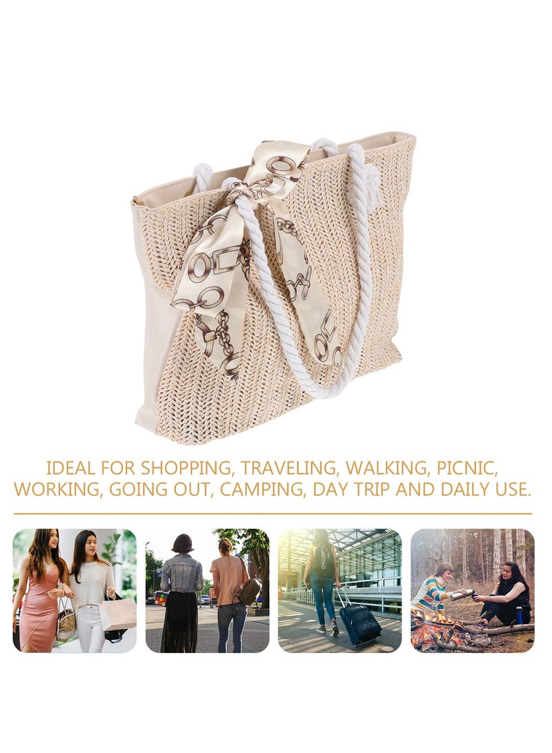 Large Woven Straw Beach Bag for Women Stylish Summer Tote Purse with Shoulder Handle for Vacation  - Image 4