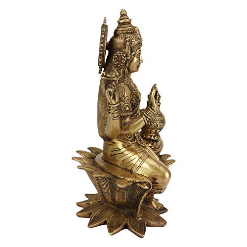 ARTVARKO Goddess Maa Laxmi Idol Brass Statue Sitting in Lotus Lakshmi MATA for Temple Puja Home Decor 12 Inch - Image 5