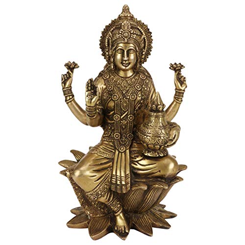 ARTVARKO Goddess Maa Laxmi Idol Brass Statue Sitting in Lotus Lakshmi MATA for Temple Puja Home Decor 12 Inch - Image 4