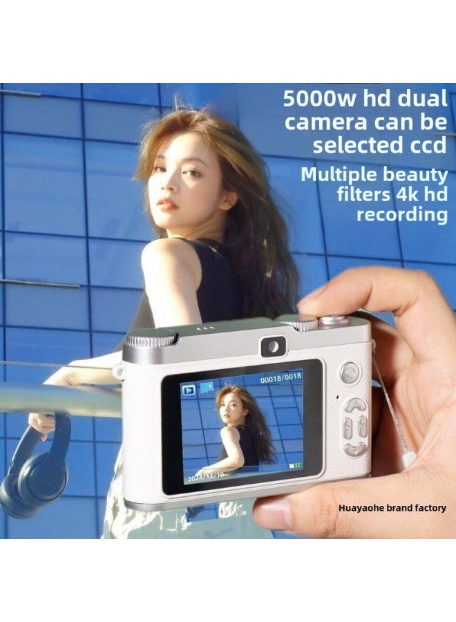 HD Pixel Ccd Digital Camera Dual Self-timer Children Retro Student Campus Entry Card Machine Filter-Body Color:H6 Cloud White +  + Fill Light - The Official Standard Configuration Does Not Have A Memory Card And Cannot Be Photographed - Image 5