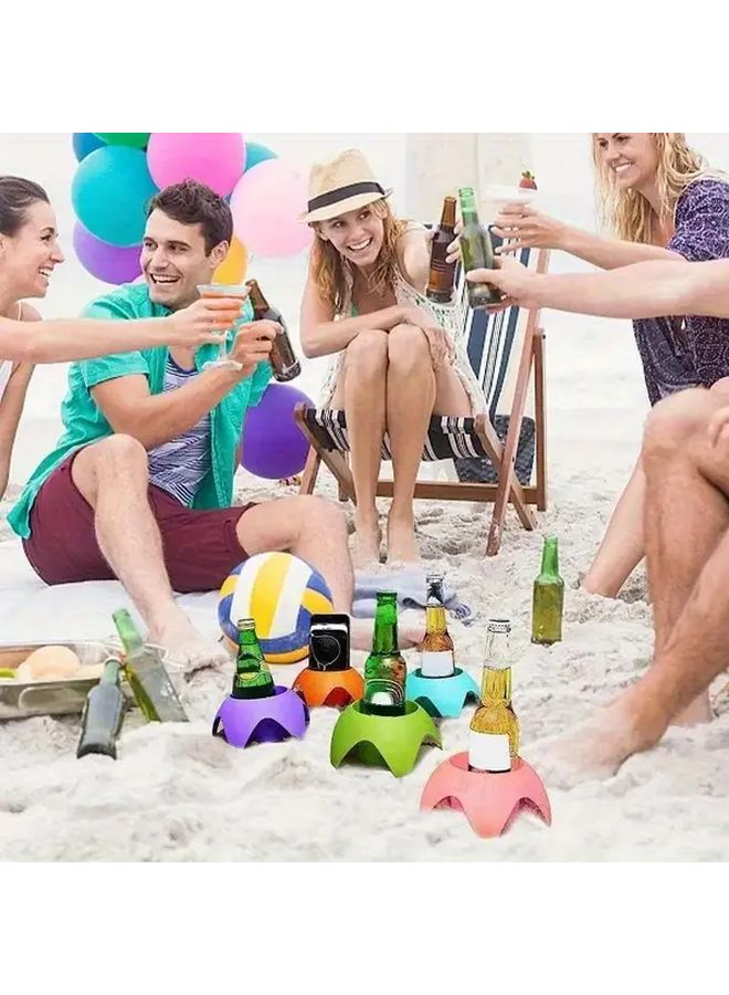 Orange Portable Beach Cup Holder Tray with Phone Slot Sandproof Design 2pcs - Image 2