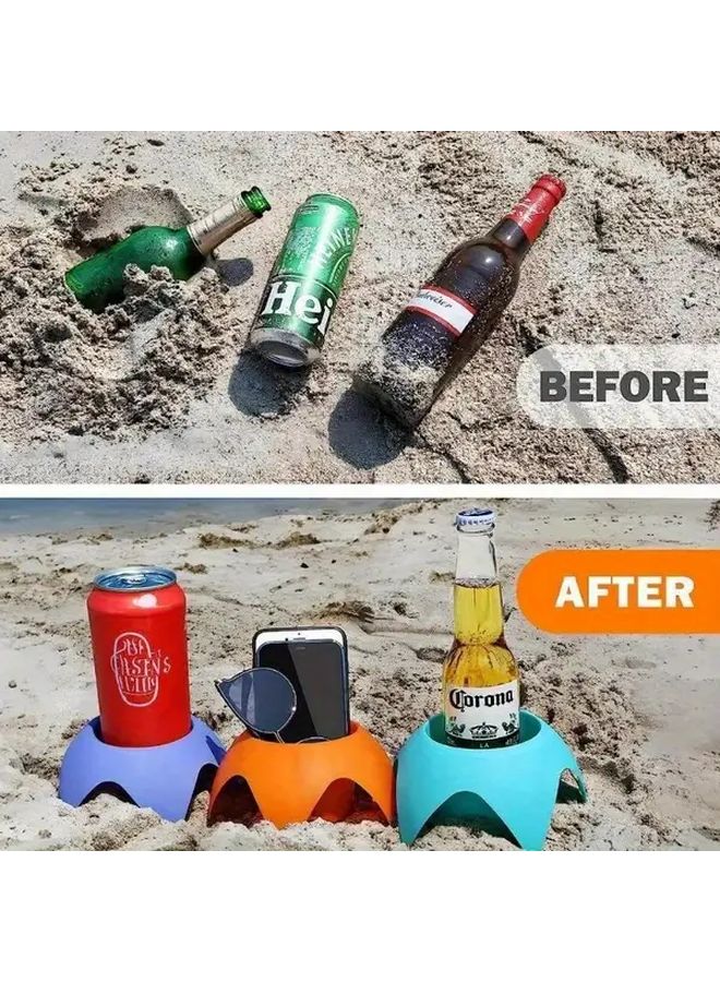 Orange Portable Beach Cup Holder Tray with Phone Slot Sandproof Design 2pcs - Image 1