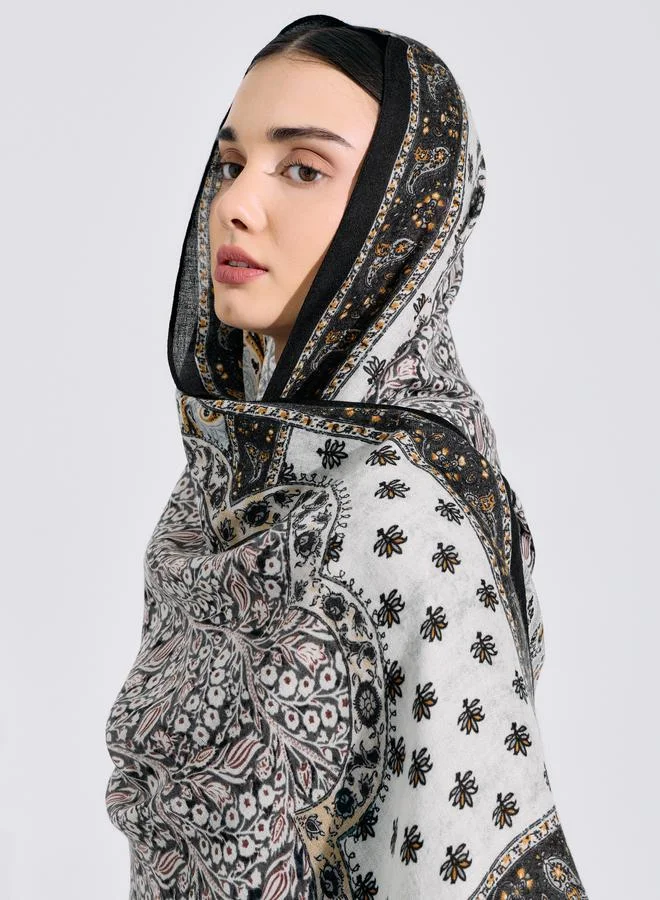 Amirah Cream All Over Print Hijab 85x180 cm