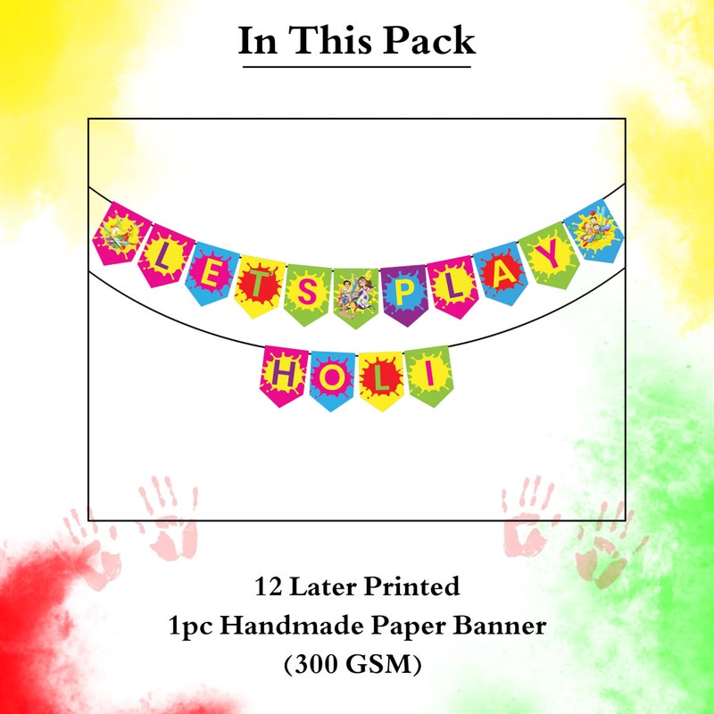 1iAM Happy Holi Decoration Items | 1pc 13.6X10.3cm "LET'S PLAY HOLI" 300gsm Printed Paper Banner for Celebration of 14th March in Home, Office, Club, School, Collage, Restaurant, Apartment Decoration - Image 2