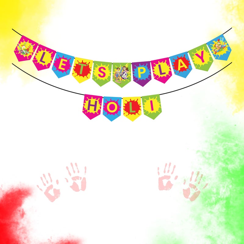 1iAM Happy Holi Decoration Items | 1pc 13.6X10.3cm "LET'S PLAY HOLI" 300gsm Printed Paper Banner for Celebration of 14th March in Home, Office, Club, School, Collage, Restaurant, Apartment Decoration - Image 1