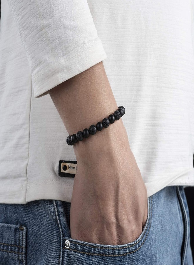 Softones 8MM Lava Rock Aromatherapy Anxiety Essential Black and White Intervals Beads Bracelet for Men Women, Friendship Couples Bracelets Gifts - Image 3