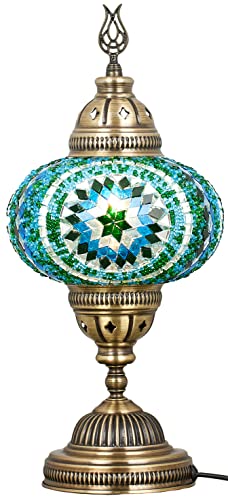 DEMMEX 7 Large Globe Turkish Moroccan Mosaic Table Lamp Handcrafted TiffanyStyle Colorful Glass Bedside Desk Table Light Artisan Decor for Living Room or Bedroom 14 H Turquoise - Image 3