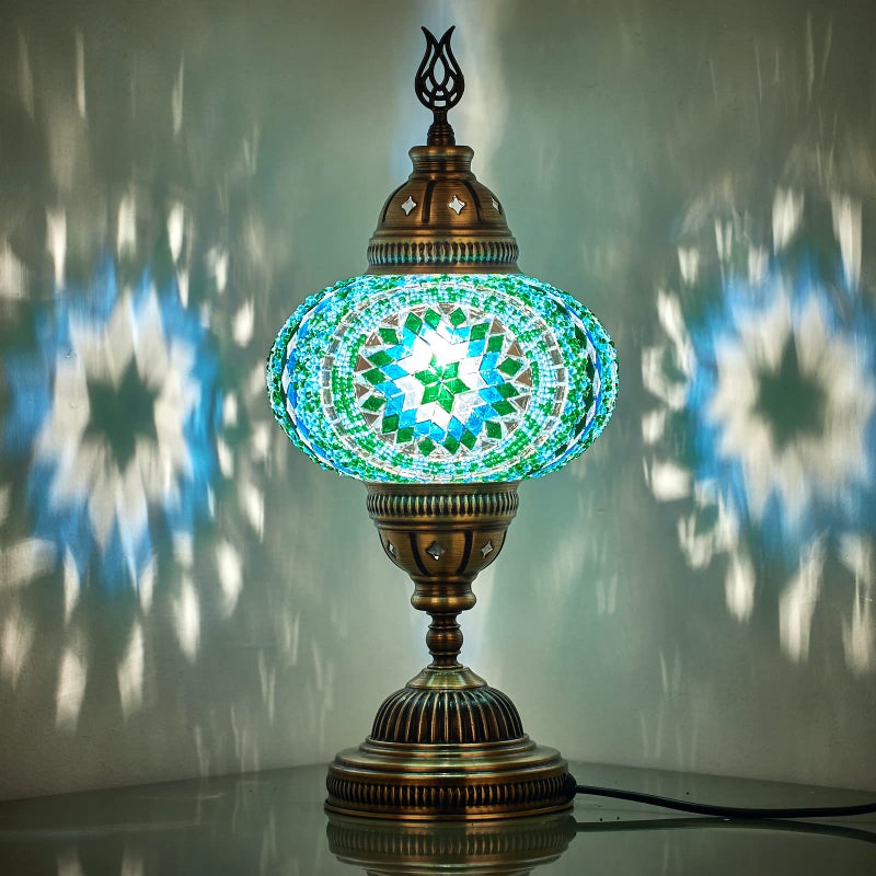 DEMMEX 7 Large Globe Turkish Moroccan Mosaic Table Lamp Handcrafted TiffanyStyle Colorful Glass Bedside Desk Table Light Artisan Decor for Living Room or Bedroom 14 H Turquoise - Image 2