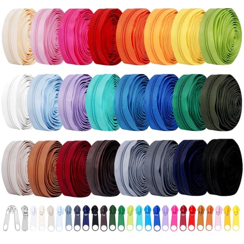 YUEDI 72 Yards 24 Colors #5 Nylon Zipper Rolls by The Yard with 3 Styles 260pcs Sliders,Continuous Zipper Tape for Sewing Projects,Bags,Jackets,and Crafts(24 Assorted Colors, #5) - Image 1