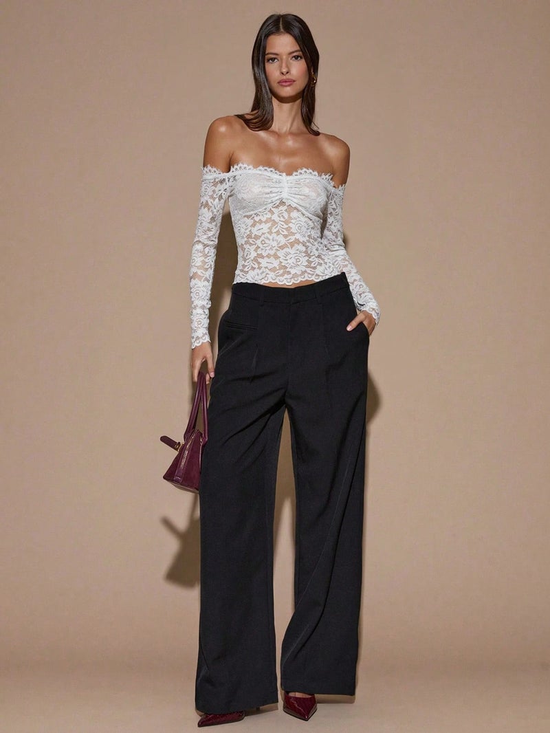 Women's Off-Shoulder Long Sleeve Lace Blouse Top - Image 4