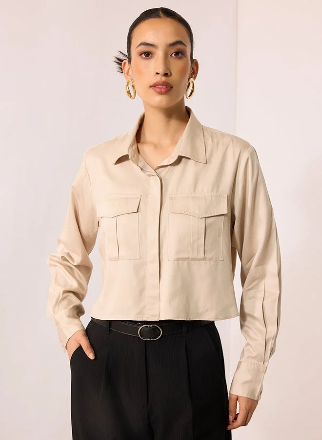 فيرجيو قميص فيرجيو أوفر سايز فيسكوز 100% عاجي بجيوب