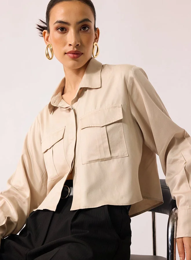 فيرجيو قميص فيرجيو أوفر سايز فيسكوز 100% عاجي بجيوب