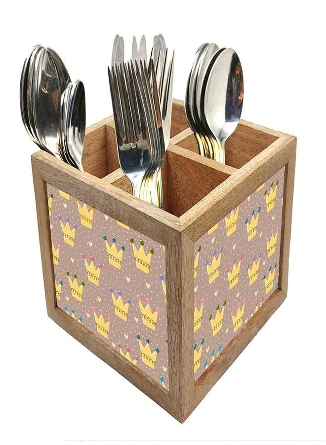 Nutcase Wooden Cutlery Stand Holder Silverware Caddy Spoons Forks Knives Organizer for Dining Table & Kitchen -Made in India-Spoons NOT Included - Crowns - Image 1