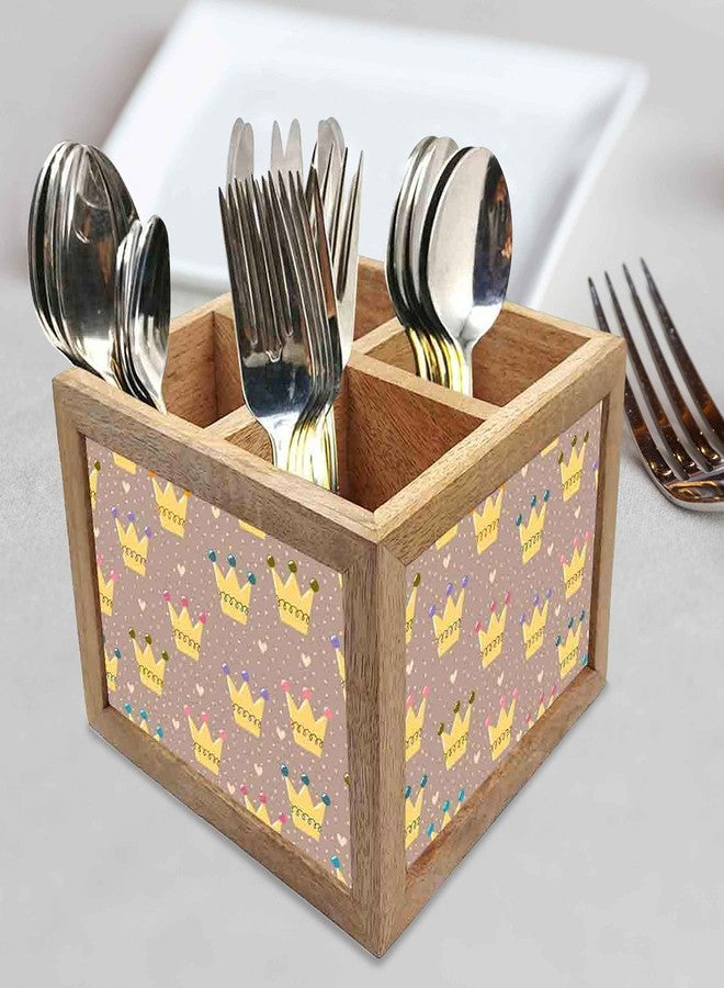 Nutcase Wooden Cutlery Stand Holder Silverware Caddy Spoons Forks Knives Organizer for Dining Table & Kitchen -Made in India-Spoons NOT Included - Crowns - Image 2
