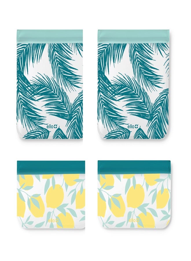 Ello 4 Pack Reusable Food Storage Bags, Resealable BPA-Free, Food-Safe PEVA, Feezer Safe and Leak-Proof, Lemons and Palms - Image 1