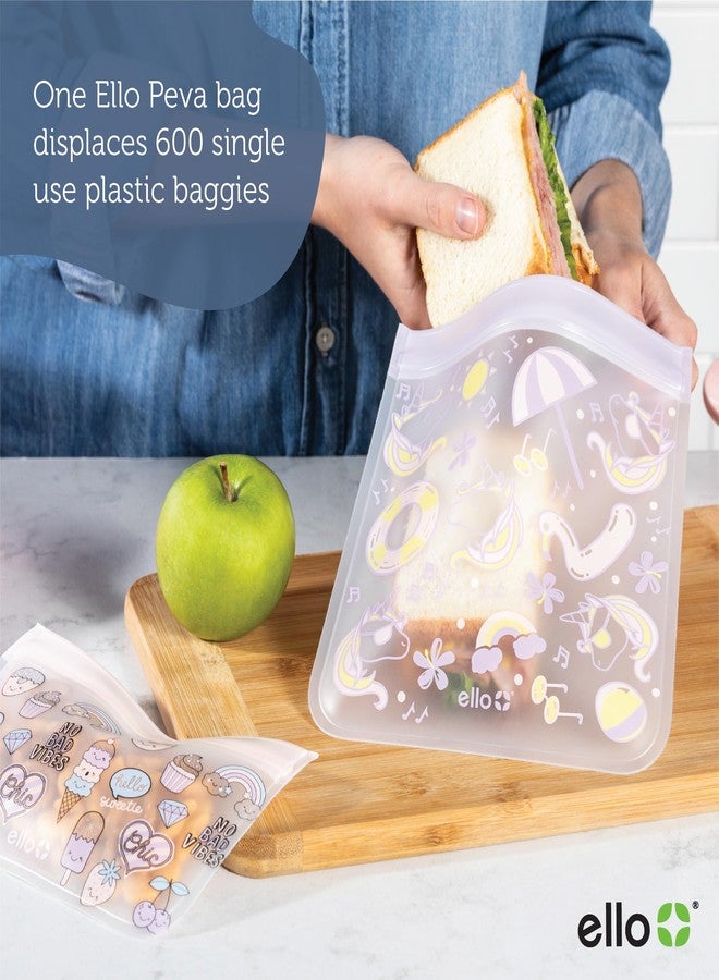 Ello 4 Pack Reusable Food Storage Bags, Resealable BPA-Free, Food-Safe PEVA, Feezer Safe and Leak-Proof, Lemons and Palms - Image 4