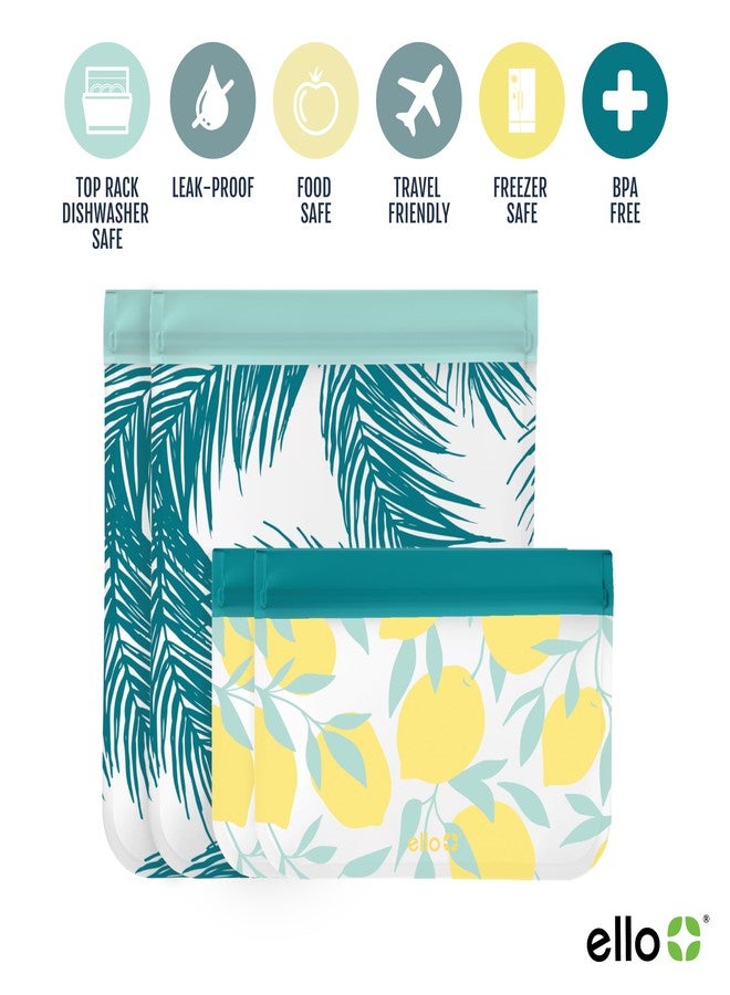 Ello 4 Pack Reusable Food Storage Bags, Resealable BPA-Free, Food-Safe PEVA, Feezer Safe and Leak-Proof, Lemons and Palms - Image 3