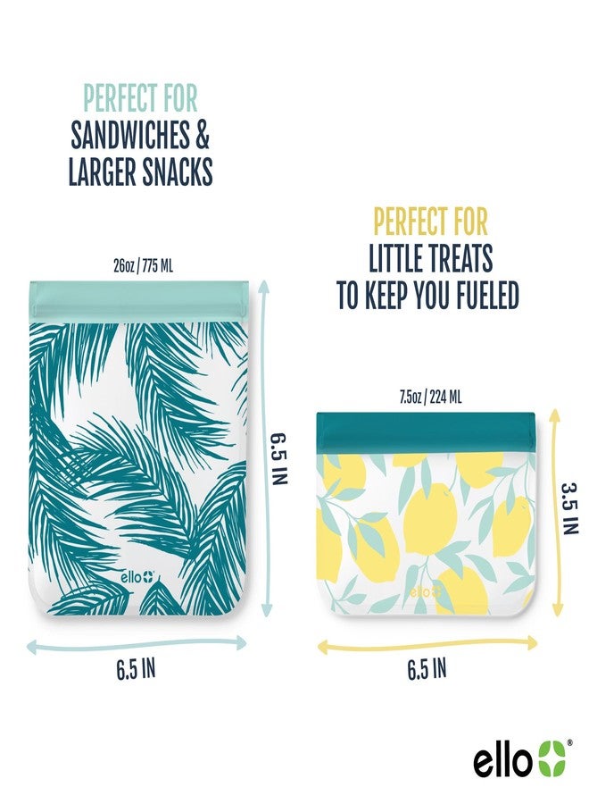 Ello 4 Pack Reusable Food Storage Bags, Resealable BPA-Free, Food-Safe PEVA, Feezer Safe and Leak-Proof, Lemons and Palms - Image 5