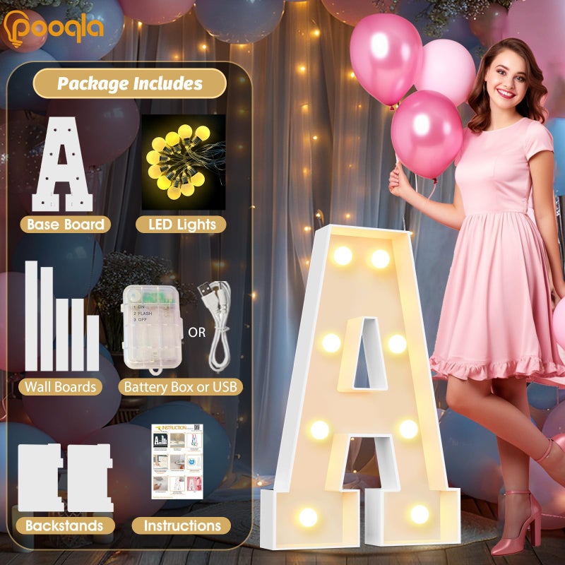 Pooqla Marquee Letters, 3FT Light Up Letters, Giant Marquee Letters 3 Feet Tall for Birthday Decoration, Large LED Letter Sign for Homecoming Baby Shower Wedding Party Decoration Letter A - Image 2