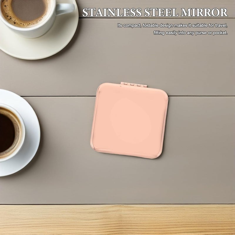 OSALADI Portable Folding Compact Makeup Mirror Double-Sided Stainless Steel Vanity Mirror with Magnification Rose Gold for Travel and Pocket Use - Image 5