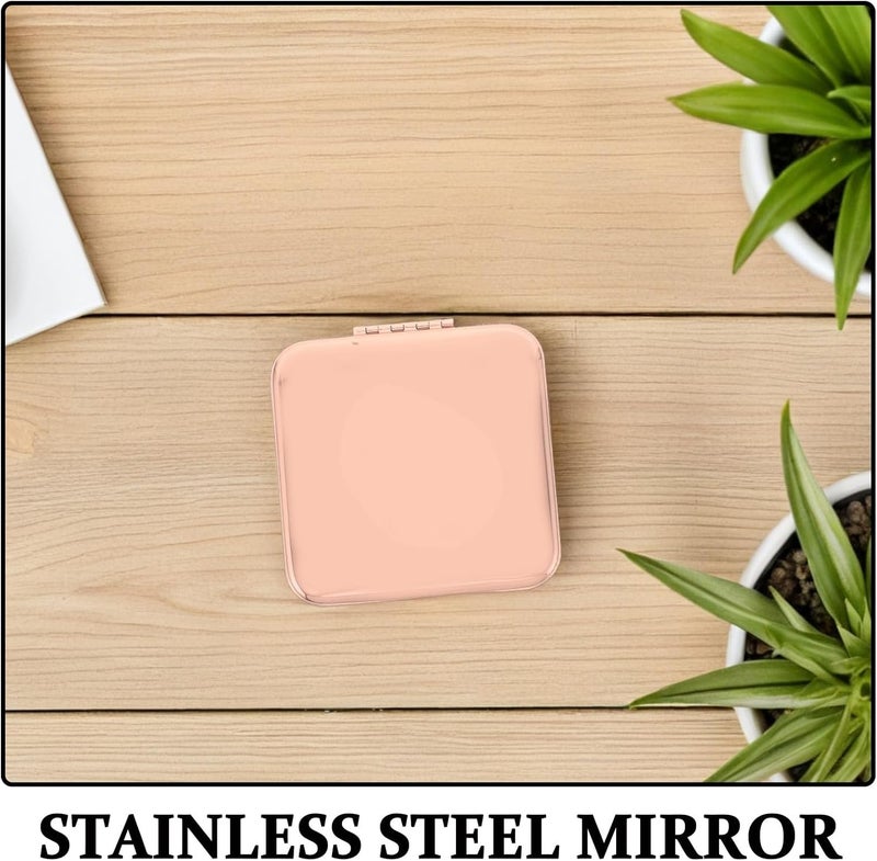 OSALADI Portable Folding Compact Makeup Mirror Double-Sided Stainless Steel Vanity Mirror with Magnification Rose Gold for Travel and Pocket Use - Image 3