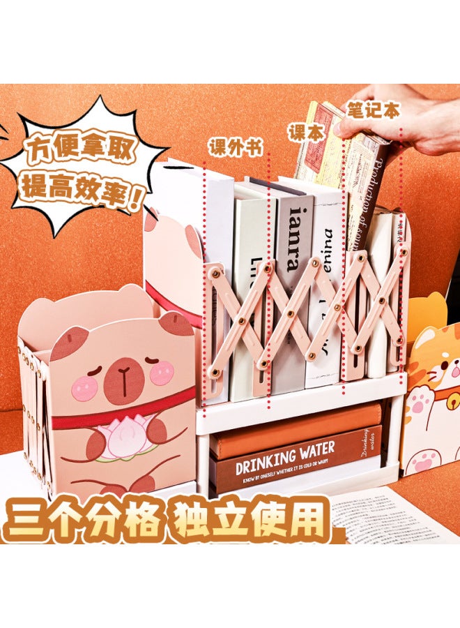 Kaba Bear Retractable Metal Book Stand Student Book Folding Bookshelf Office Desktop Book Collecting Artifact - Image 3