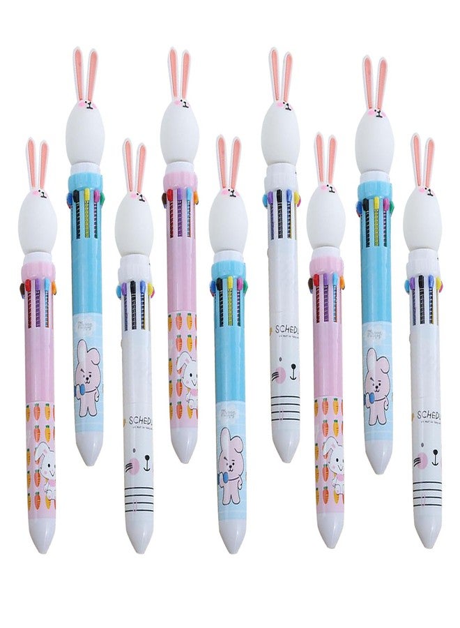 YYaaloa 9 Pcs Multicolor Pens 10 in 1 Retractable Ballpoint Pens Gift Cartoon Animals Ballpoint Pens 0.5 mm Bunny Rabbit Easter Party (Bunny Rabbit Pens, 9pcs) - Image 1