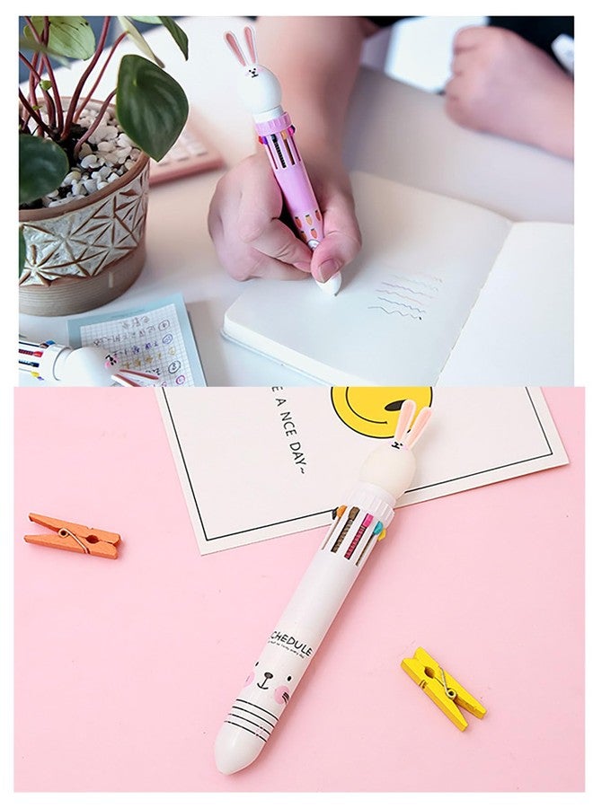 YYaaloa 9 Pcs Multicolor Pens 10 in 1 Retractable Ballpoint Pens Gift Cartoon Animals Ballpoint Pens 0.5 mm Bunny Rabbit Easter Party (Bunny Rabbit Pens, 9pcs) - Image 4