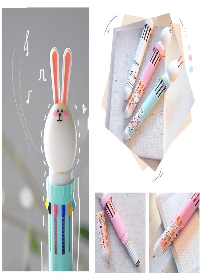 YYaaloa 9 Pcs Multicolor Pens 10 in 1 Retractable Ballpoint Pens Gift Cartoon Animals Ballpoint Pens 0.5 mm Bunny Rabbit Easter Party (Bunny Rabbit Pens, 9pcs) - Image 3