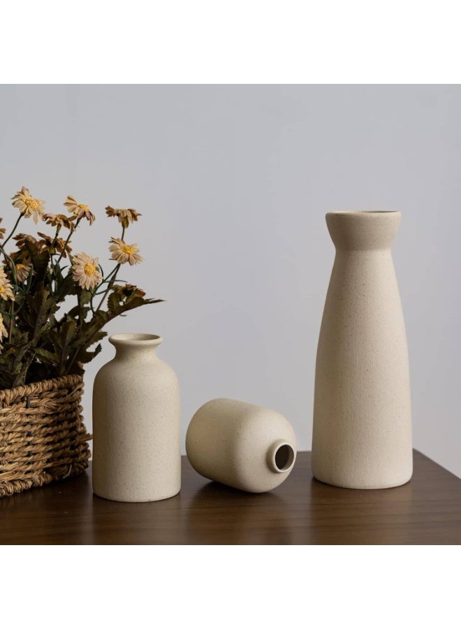 أنمي بوهو السيراميك زهرية مجموعة من 3 ، الحديثة ديكور المنزل المزهريات ل بامباس العشب و الزهور المجففة / البيج - Image 2