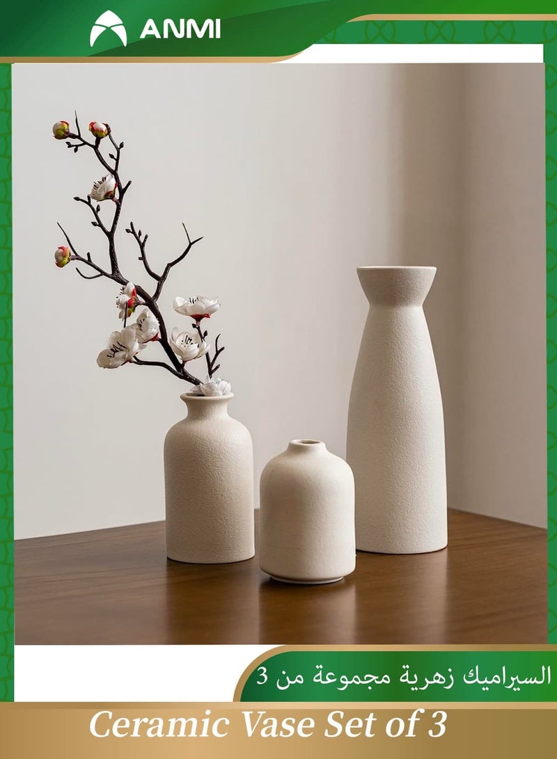 أنمي بوهو السيراميك زهرية مجموعة من 3 ، الحديثة ديكور المنزل المزهريات ل بامباس العشب و الزهور المجففة / البيج - Image 1