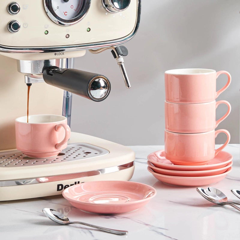 Meichu 2.5oz Espresso Cups Set of 4, Porcelain Stackable Espresso Cups with Saucers and Metal Stand Set, Pink Expresso Shots Cup Set for Cappuccino, Coffee Drinks, Latte, Tea - Image 3