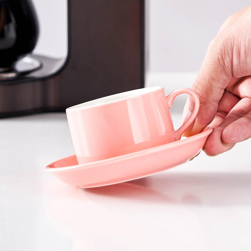 Meichu 2.5oz Espresso Cups Set of 4, Porcelain Stackable Espresso Cups with Saucers and Metal Stand Set, Pink Expresso Shots Cup Set for Cappuccino, Coffee Drinks, Latte, Tea - Image 4