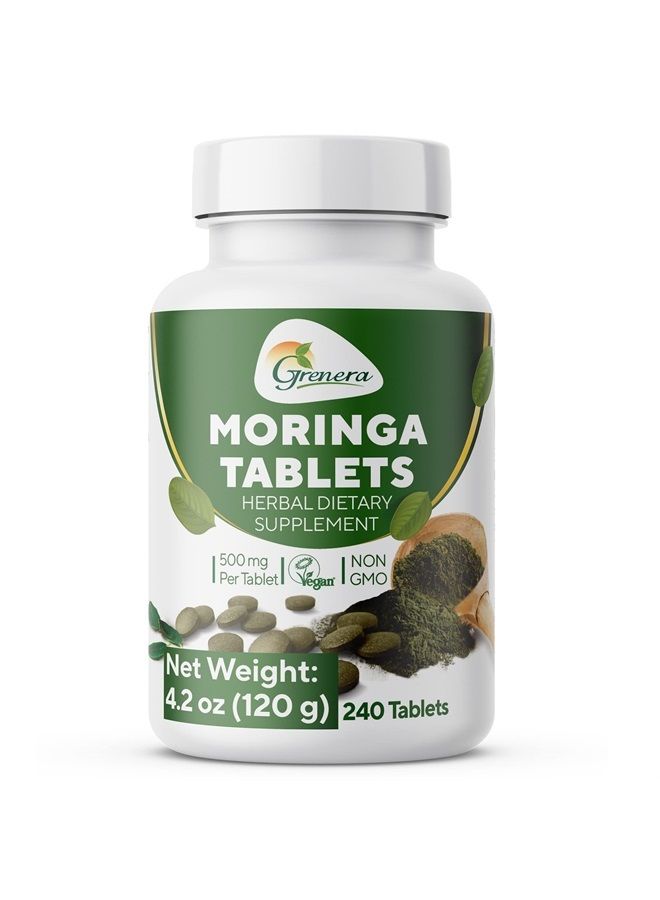 GRENERA Moringa Tablets 240 nos, Uncoated Malunggay Herbal Supplement, No Chemical Coating, Green Superfood, Lab Tested for Purity - Image 1